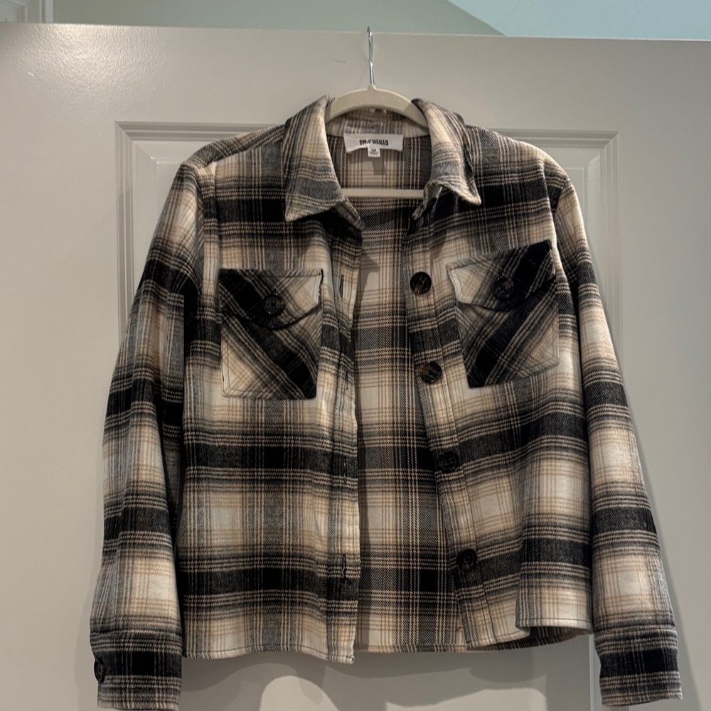 4 for $20 sale Black and Cream Plaid Utility Jacket